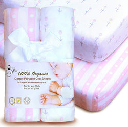 100% Organic Cotton Fitted Sheets for Pack ‘n Play and Other Portable Mini Cribs. 2 pack