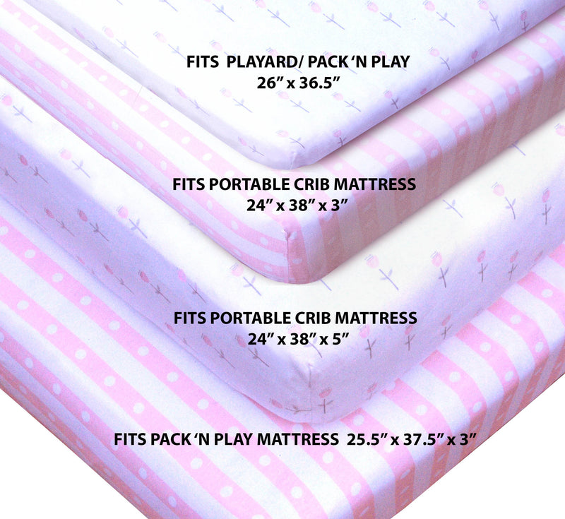 100% Organic Cotton Fitted Sheets for Pack ‘n Play and Other Portable Mini Cribs. 2 pack
